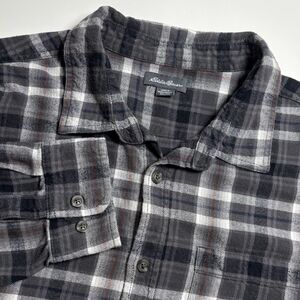 Eddie Bauer Flannel Midweight Cotton‎ Shirt Men's XXL White Gray Plaid